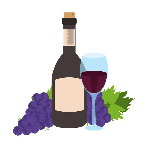 Bando de uvas e garrafa de vinho —  Vetores de Stock