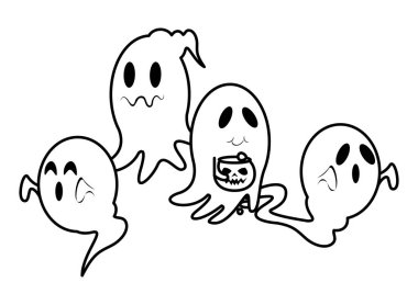 Cadılar Bayramı hayaletleri yüzen karakterler simgeleri