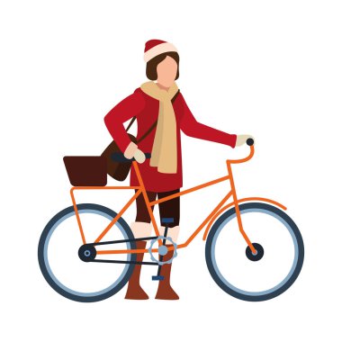 happy young girl with autumn clothes in bicycle