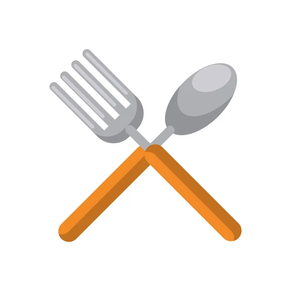 Tenedor y cuchara cutleries icono de madera — Vector de stock