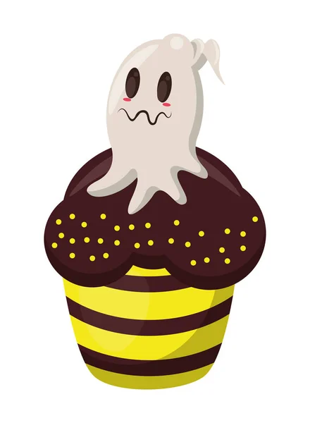 Halloween cupcake med spöke flytande — Stock vektor