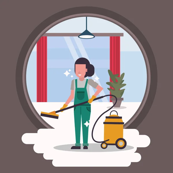 Travailleuse au ménage avec aspirateur — Image vectorielle