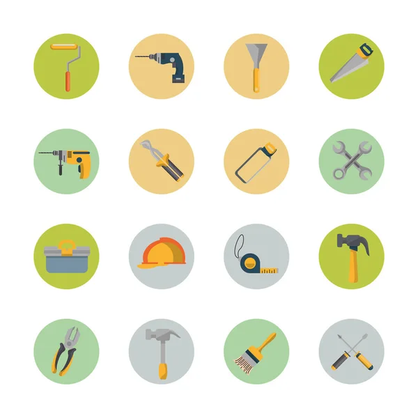 Комплект строительных инструментов набор иконок — стоковый вектор
