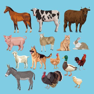 group of animals farm characters clipart