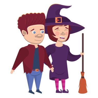 Cadı kostümlü çift ve Frankenstein karakterleri