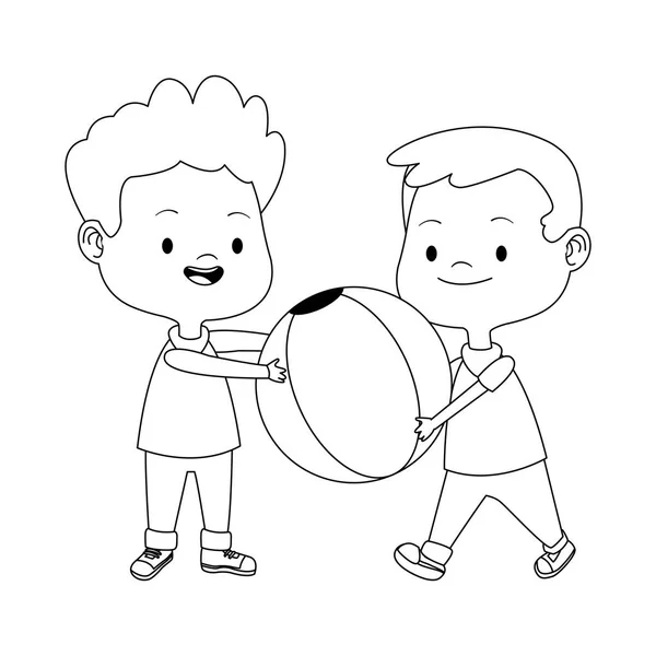 Boys playing with a ball, flat design — Stock Vector