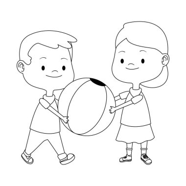 Mutlu bir kız ve erkek top ile