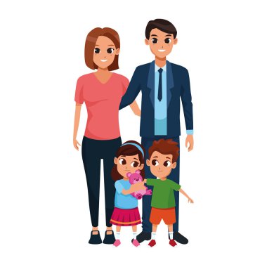 Kız ve erkekle mutlu bir aile, düz tasarım.