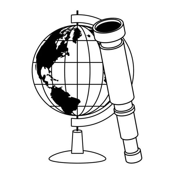 Carte du monde rétro et navigation par télescope — Image vectorielle