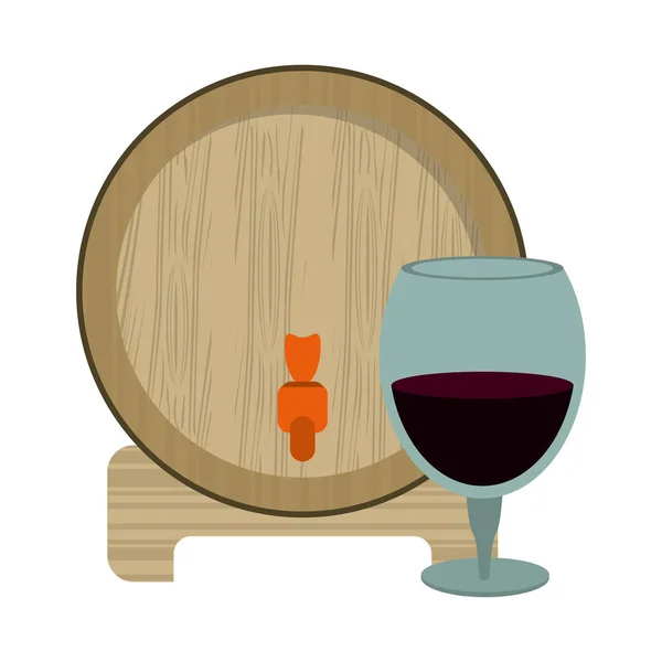 Vino barile di legno e vetro di design — Vettoriale Stock