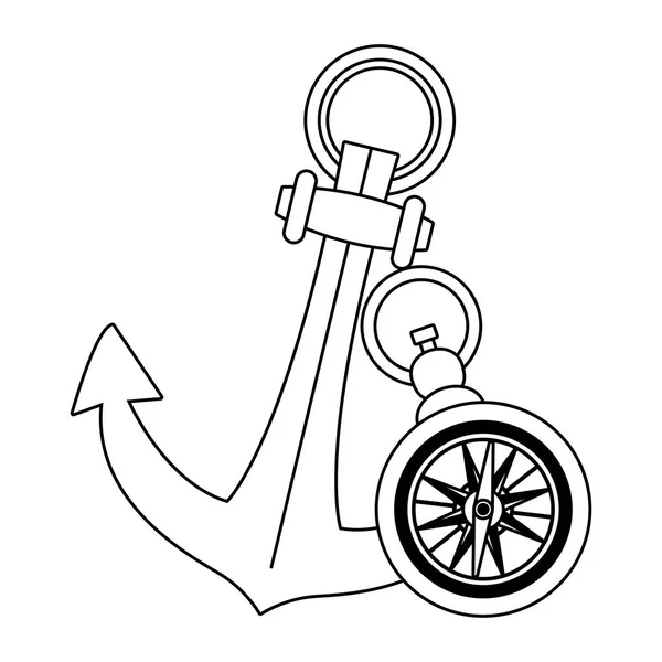 Anker und Kompass Marine Navigation Retro-Symbol — Stockvektor