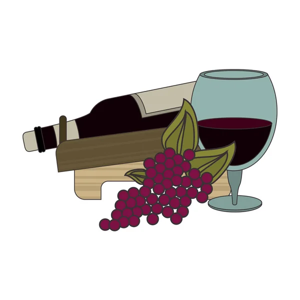 Bouteille de vin et bouquet de raisin design — Image vectorielle