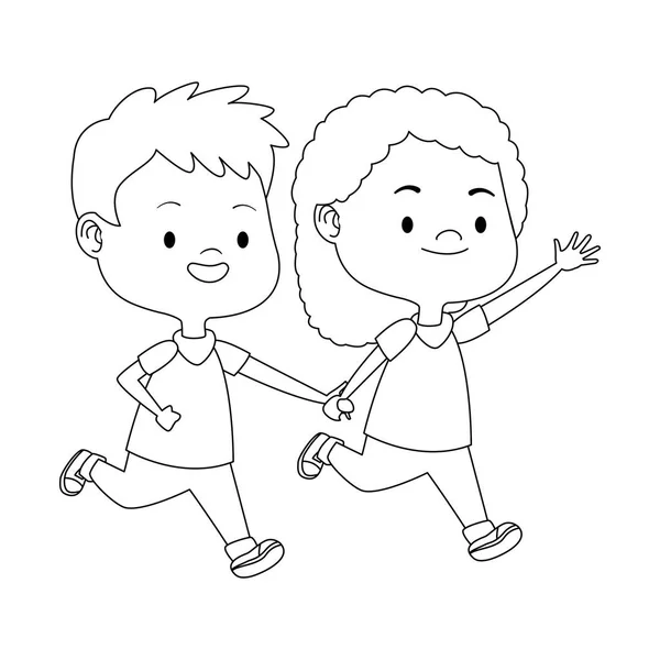 Chica feliz y chico corriendo icono — Vector de stock