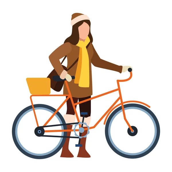 Niña feliz con ropa de otoño en bicicleta — Vector de stock