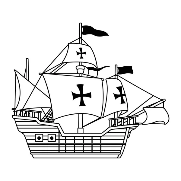 Antique caravel ship navigation icon — Stock Vector