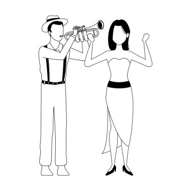 çizgi film müzisyeni ve kadın ikonu, düz tasarım