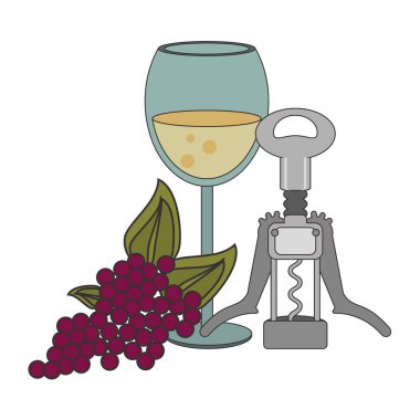 Tirbuşon, üzüm ve şarap şişesi tasarımı.