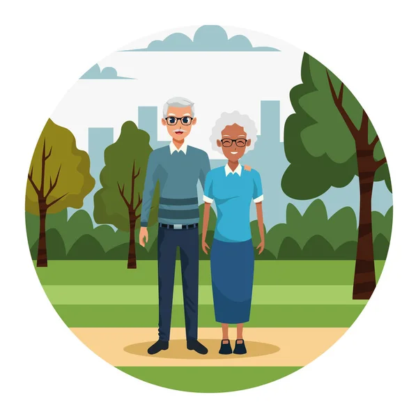 Cartoon old couple in the park — Stock Vector