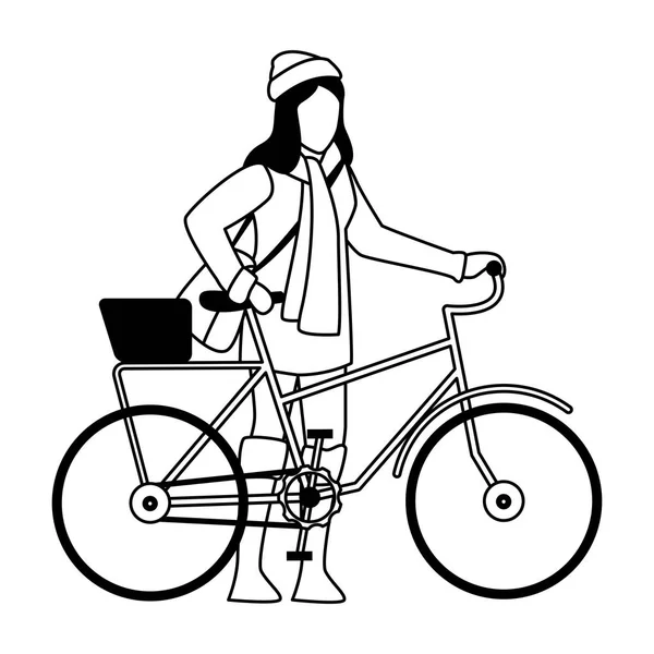 Felice ragazza con vestiti autunnali in bicicletta — Vettoriale Stock