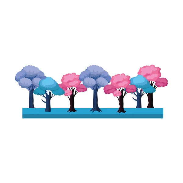 Icono de los árboles azules y rosados, diseño colorido — Vector de stock