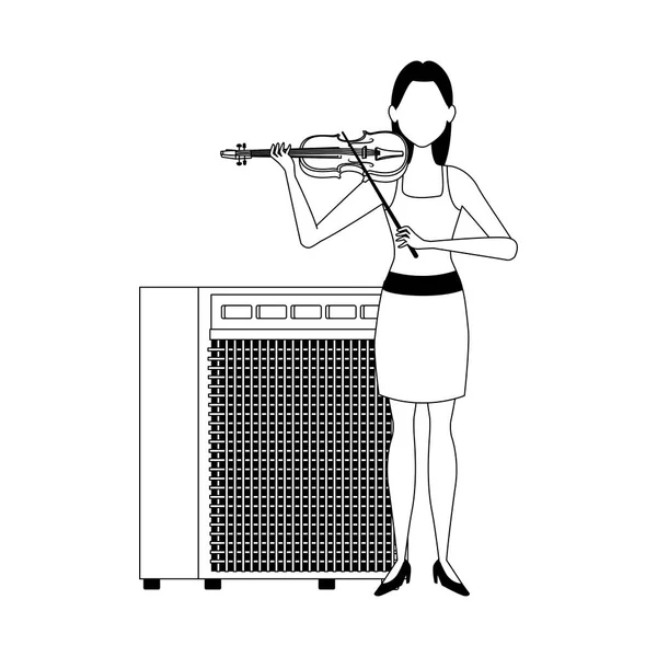 Femme avec amplificateur de son et instrument pour violon — Image vectorielle