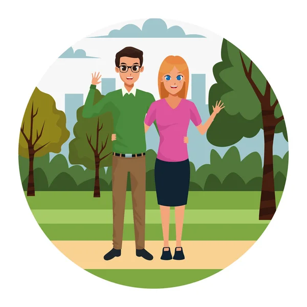 Adulto uomo e donna coppia nel parco — Vettoriale Stock