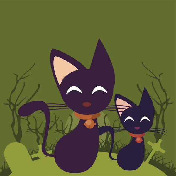 Halloween oscuro escena con gato — Archivo Imágenes Vectoriales