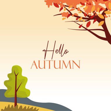 hello autumn season with tree branches scene