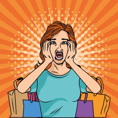 Alışveriş çantası olan kadın vektör tasarımı