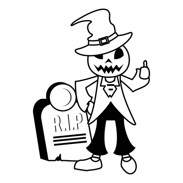 Costume drôle de citrouille avec chapeau de sorcière caractère — Image vectorielle