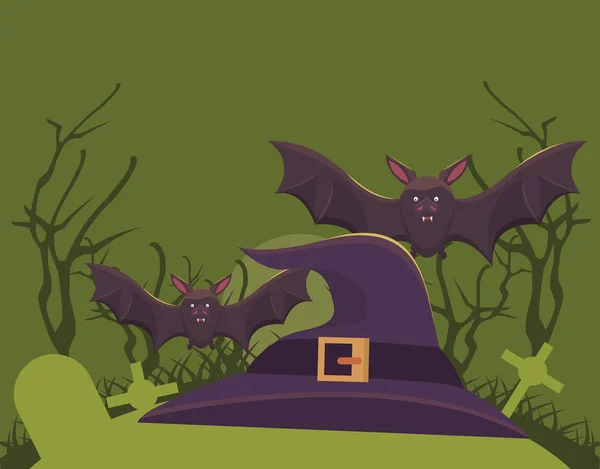 Halloween dark scene with bats flying — стоковый вектор