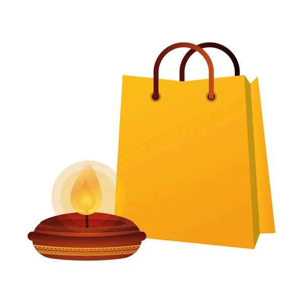 Alışveriş çantalı mutlu diwali mumları — Stok Vektör