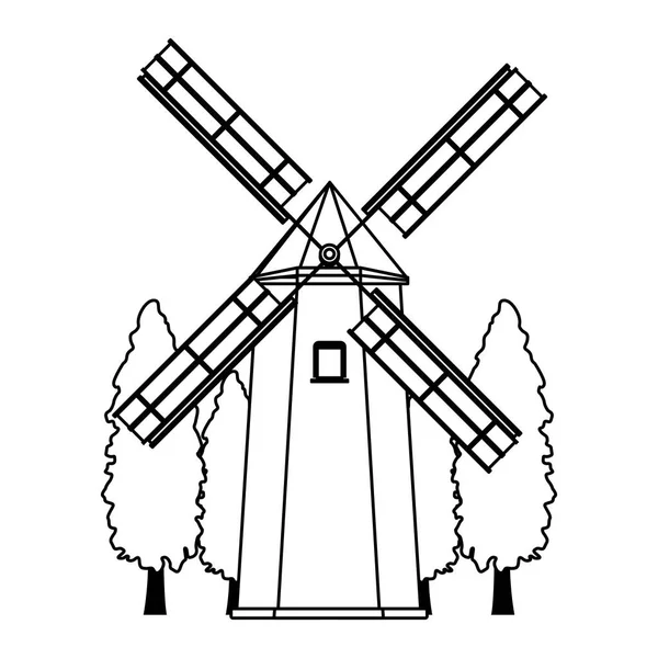 Farm windmill and trees design — 스톡 벡터