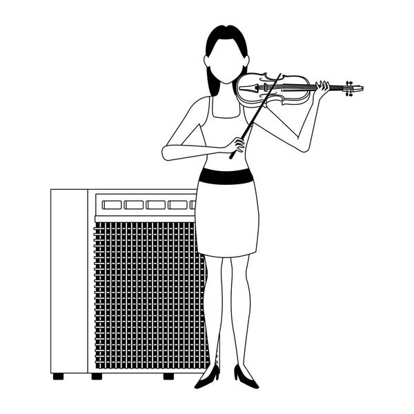 Avatar fille avec violon et amplificateur de son design — Image vectorielle
