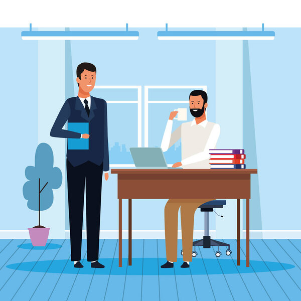два бизнесмена, работающих в офисе