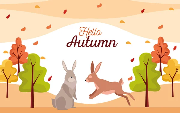 与兔子夫妇共渡的秋天美景 — 图库矢量图片