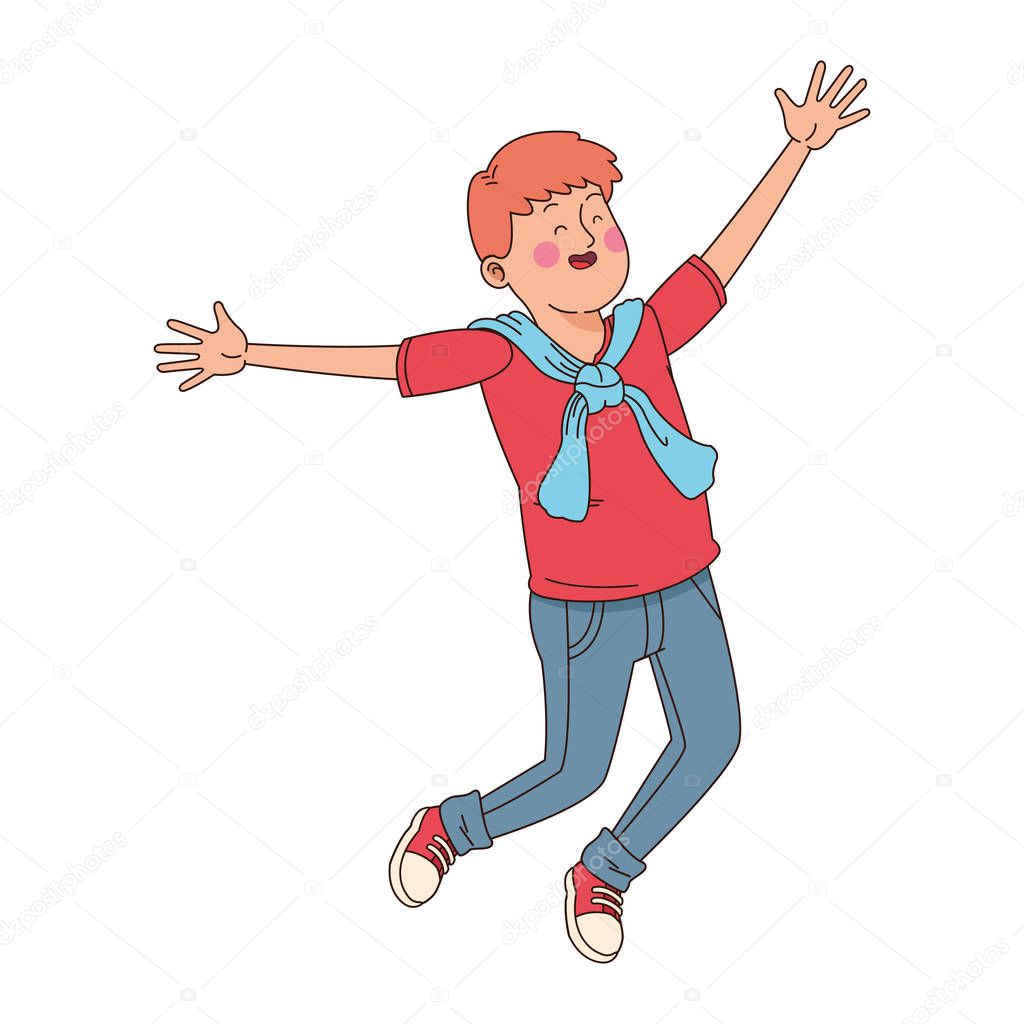 cartoon teenager boy jumping, colorful design