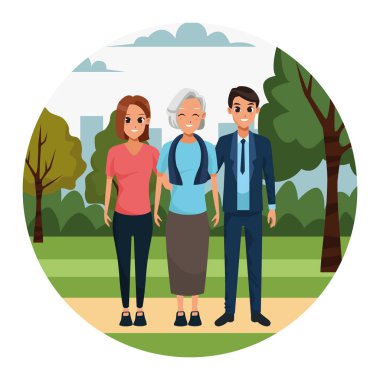 Çizgi film mutlu çift ve yaşlı kadın