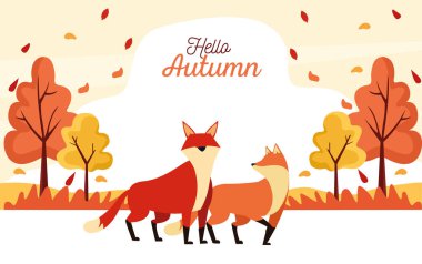 Merhaba sonbahar sahnesi tilkilerle dolu