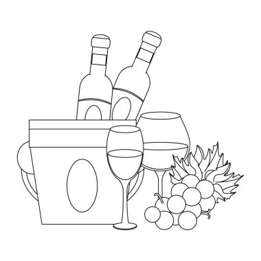 Şişeli buz kovası ve üzüm tasarımı.