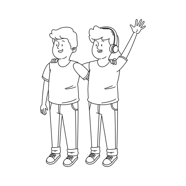 Happy teenager friends waving, flat design — ストックベクタ