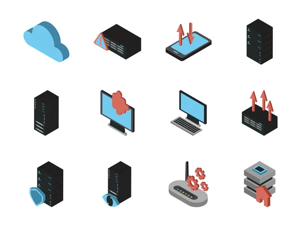 Bundle of data server set icons — 스톡 벡터