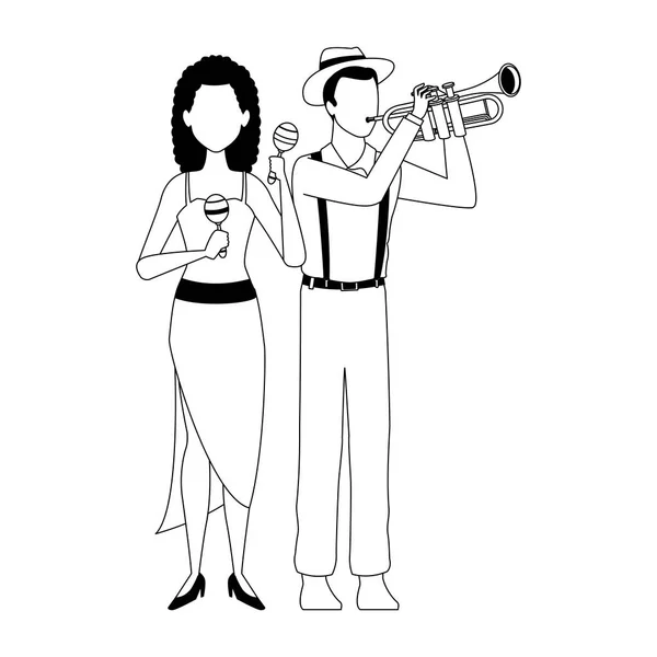 Meisje en man bespelen instrumenten, plat ontwerp — Stockvector