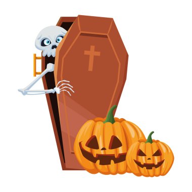 Cadılar bayramı balkabakları ve tabutta iskelet