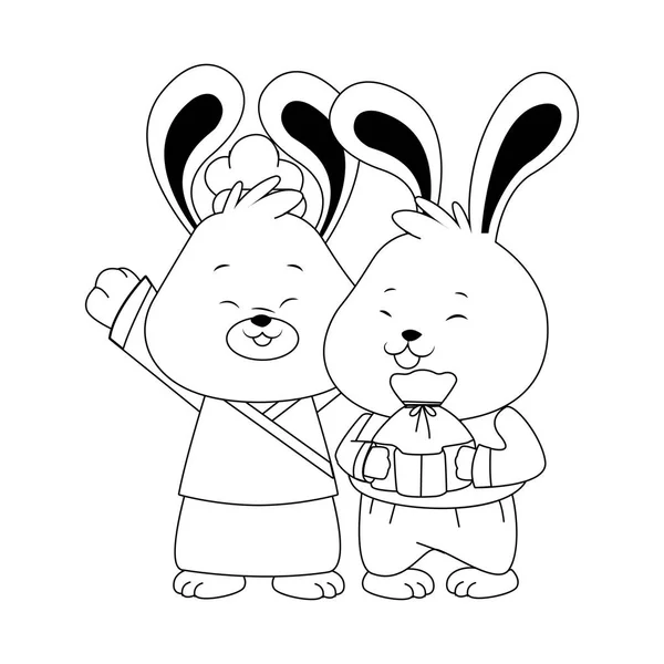 Conejos de dibujos animados pareja icono, diseño plano — Vector de stock