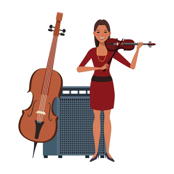 Fille de dessin animé musicien avec violon, design plat — Image vectorielle