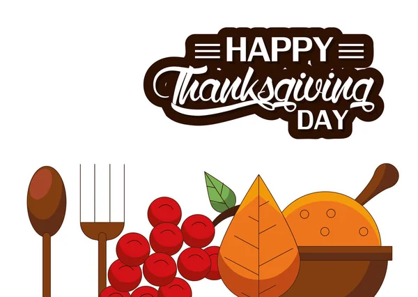 开开心心的感恩节贺卡和美味的食物 — 图库矢量图片