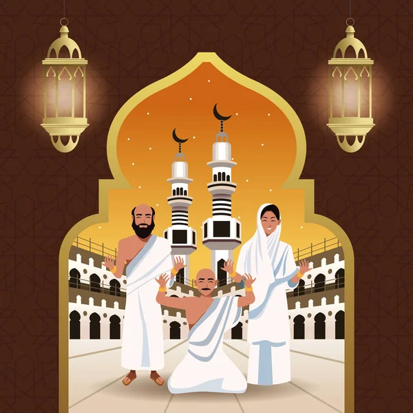 Hajj mabrur celebración con la gente en la mezquita — Archivo Imágenes Vectoriales