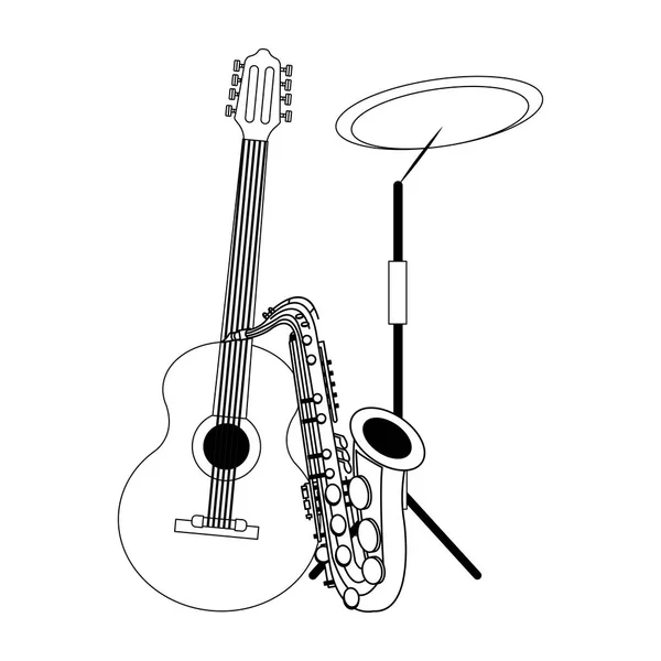 Battery cymbals and guitar, flat design — 스톡 벡터