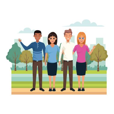 Parktaki arkadaşlar, renkli tasarım.